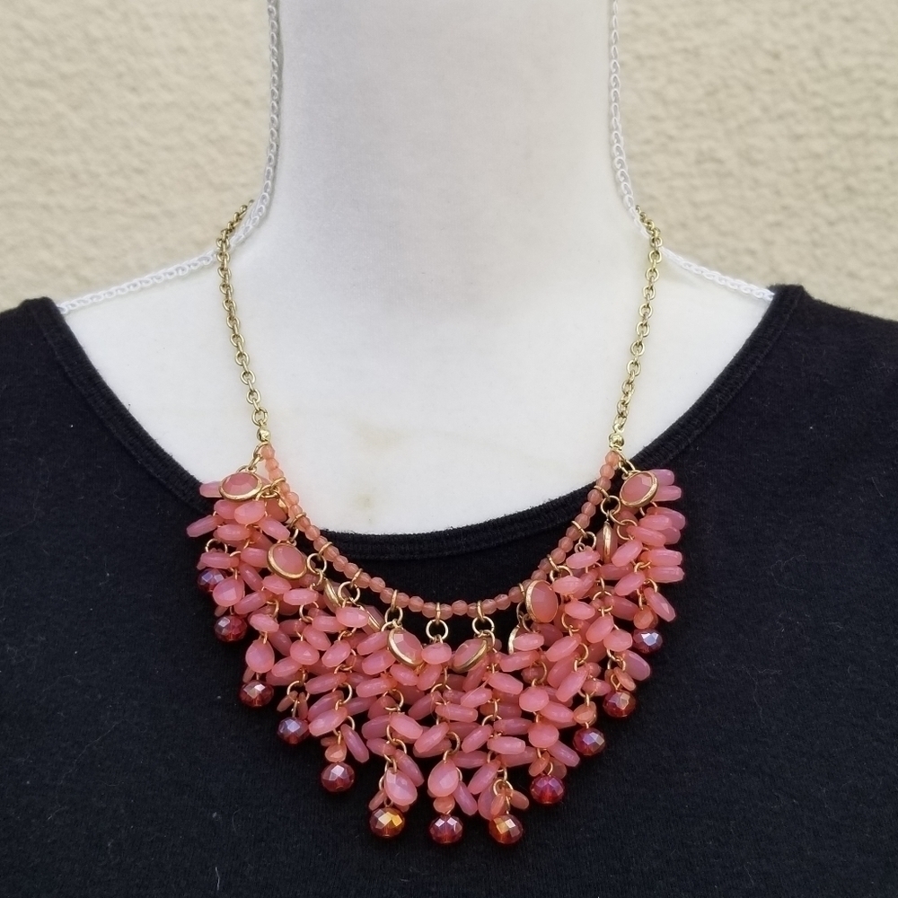 pink beaded bib statement necklace